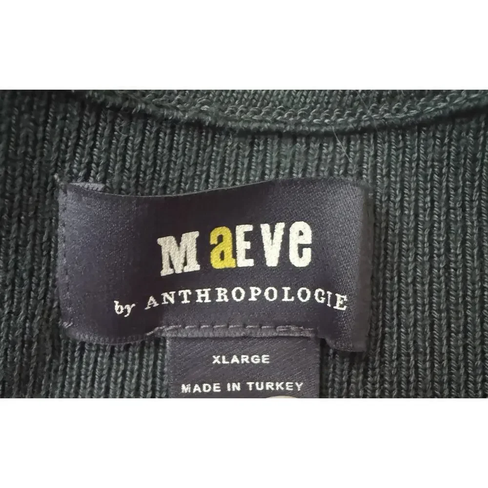 Maeve Anthropologie Square Neck Wide Sleeve Pullover Ribbed Sweater Green Sz XL